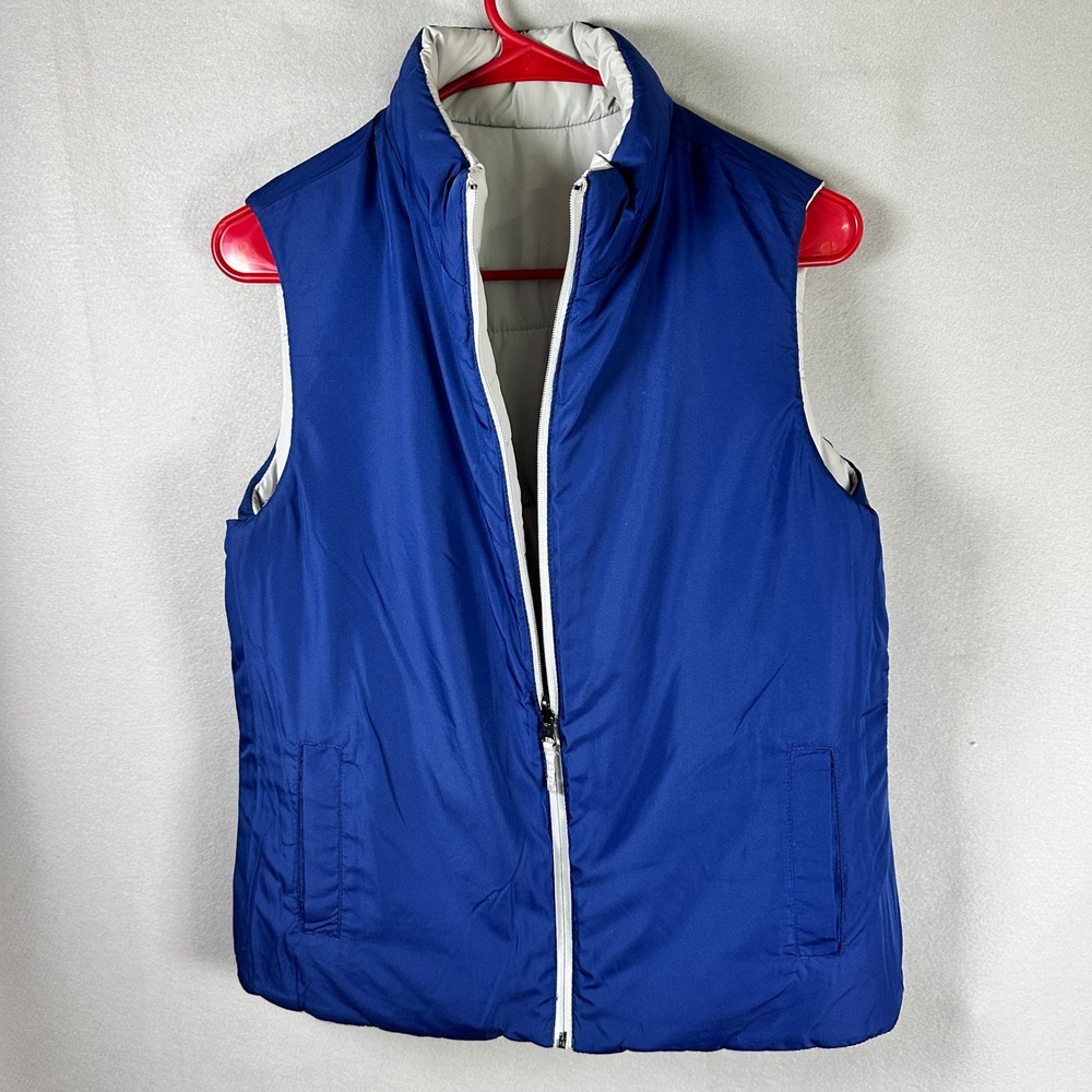 Merona Women's Puffer Vest Medium Blue Reversible Quilted Full Zip